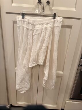 Free People White Cotton Gauze Harem Pants Crochet Boho Size M